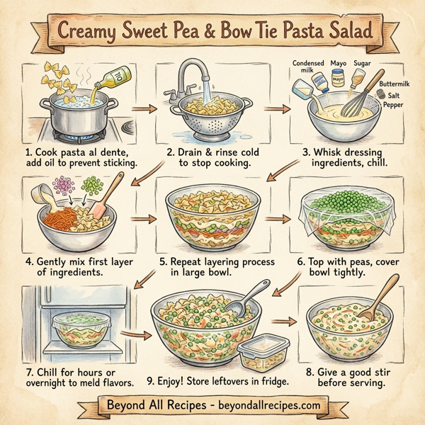 Creamy Sweet Pea & Bow Tie Pasta Salad instructions