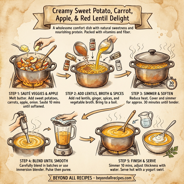 Creamy Sweet Potato, Carrot, Apple, and Red Lentil Delight instructions