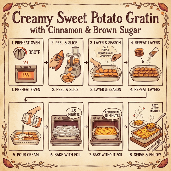 Creamy Sweet Potato Gratin with Cinnamon & Brown Sugar instructions