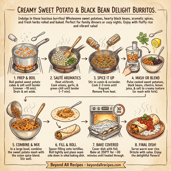 Creamy Sweet Potato & Black Bean Delight Burritos instructions