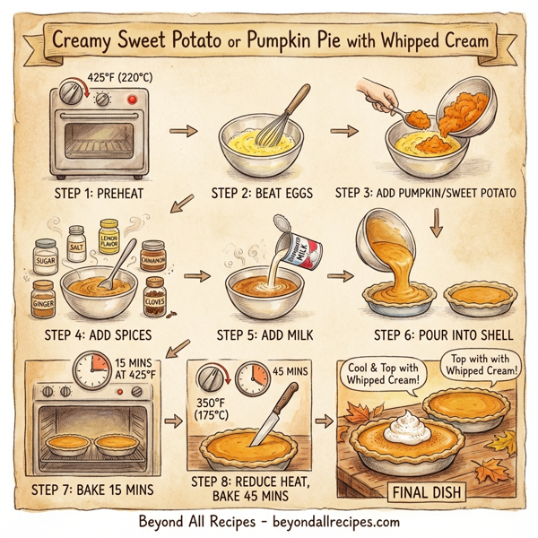 Creamy Sweet Potato or Pumpkin Pie with Whipped Cream instructions