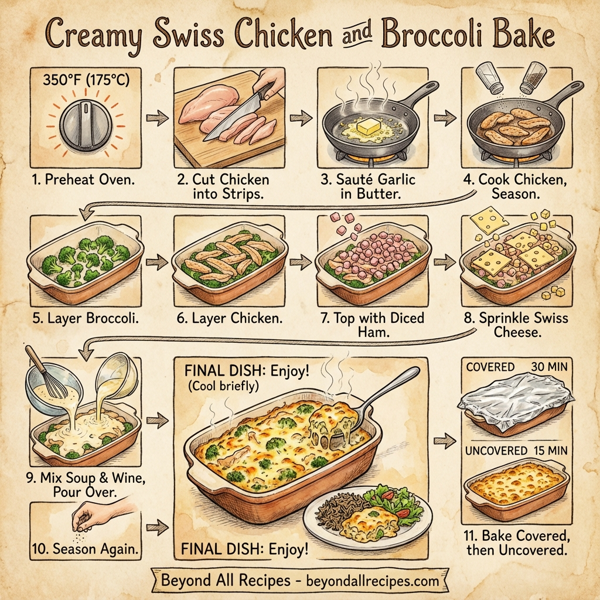 Creamy Swiss Chicken and Broccoli Bake instructions