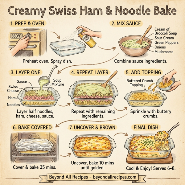 Creamy Swiss Ham & Noodle Bake instructions