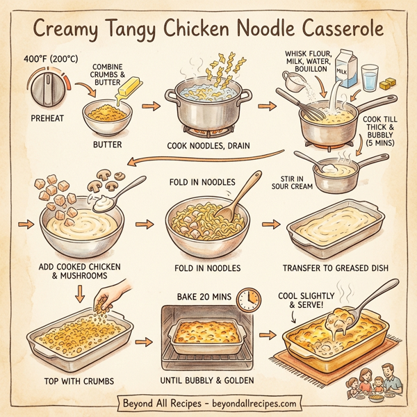 Creamy Tangy Chicken Noodle Casserole instructions