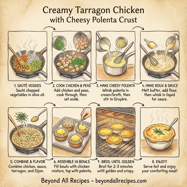 Creamy Tarragon Chicken with Cheesy Polenta Crust instructions