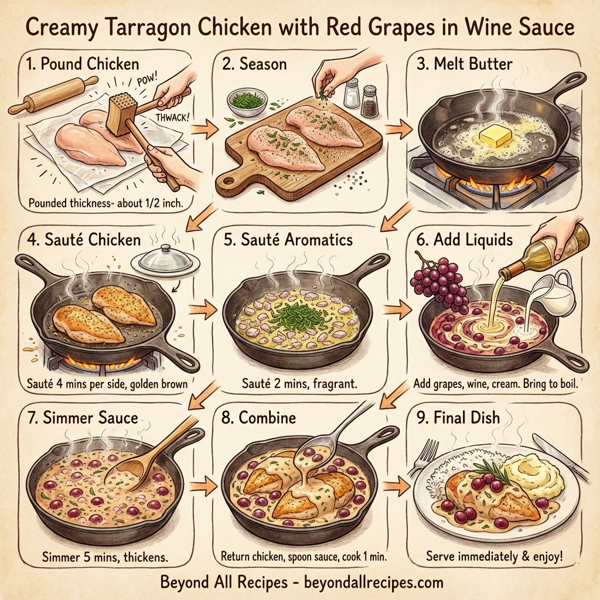 Creamy Tarragon Chicken with Red Grapes in Wine Sauce instructions