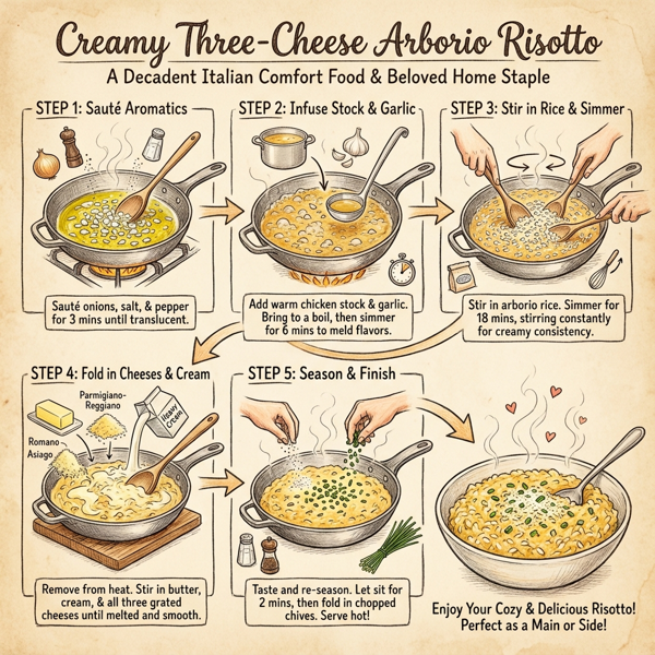 Creamy Three-Cheese Arborio Risotto instructions
