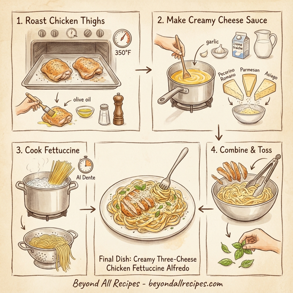 Creamy Three-Cheese Chicken Fettuccine Alfredo instructions