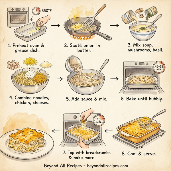 Creamy Three Cheese Chicken Pasta Bake instructions