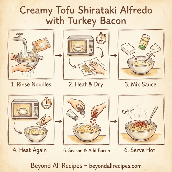 Creamy Tofu Shirataki Alfredo with Turkey Bacon instructions