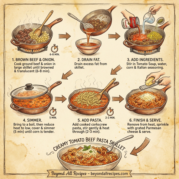 Creamy Tomato Beef Pasta Skillet instructions