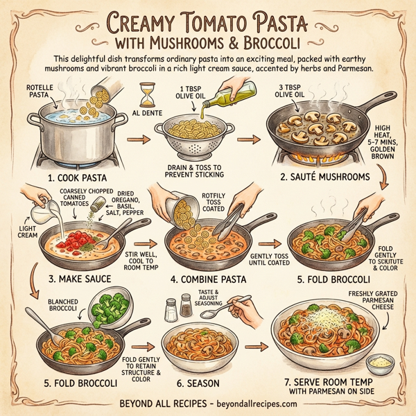 Creamy Tomato Pasta with Mushrooms and Broccoli instructions