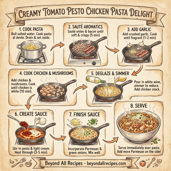 Creamy Tomato Pesto Chicken Pasta Delight instructions