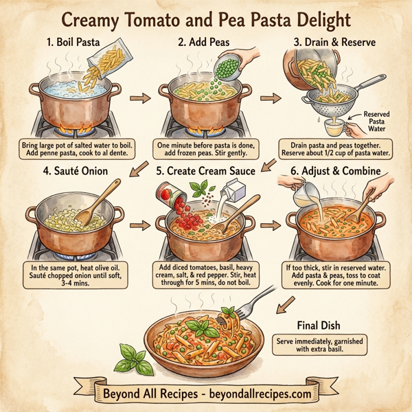 Creamy Tomato and Pea Pasta Delight instructions