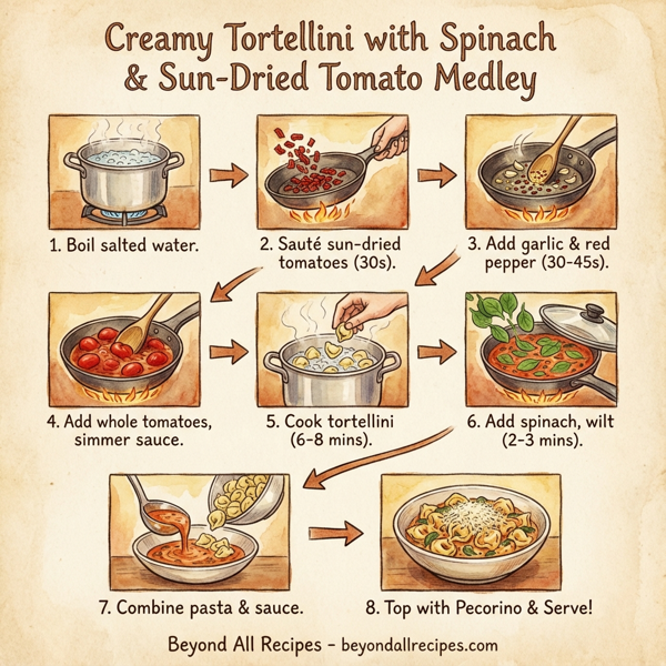 Creamy Tortellini with Spinach and Sun-Dried Tomato Medley instructions