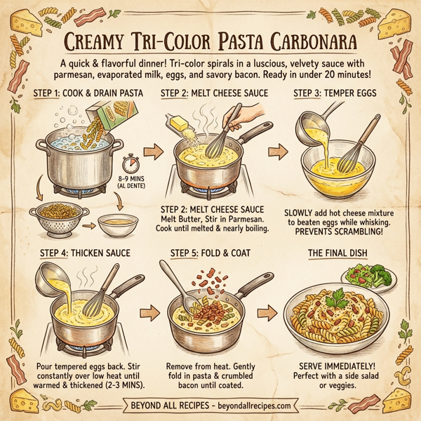 Creamy Tri-Color Pasta Carbonara instructions