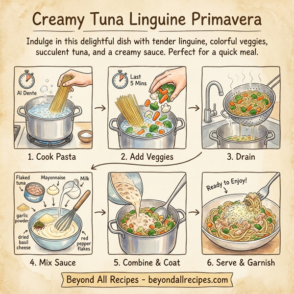 Creamy Tuna Linguine Primavera instructions