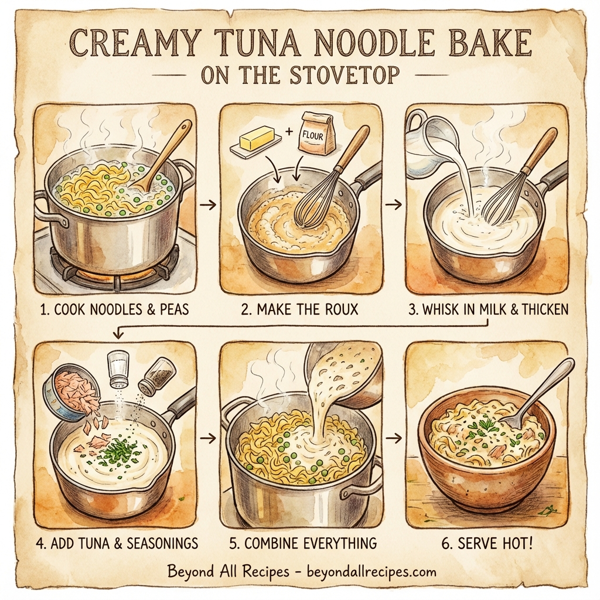 Creamy Tuna Noodle Bake on the Stovetop instructions