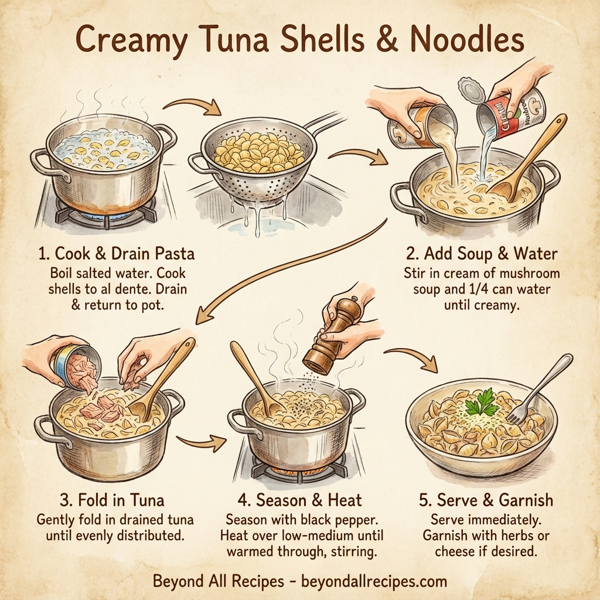 Creamy Tuna Shells & Noodles instructions