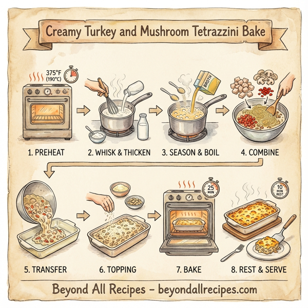 Creamy Turkey and Mushroom Tetrazzini Bake instructions