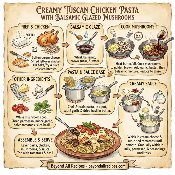 Creamy Tuscan Chicken Pasta with Balsamic Glazed Mushrooms instructions