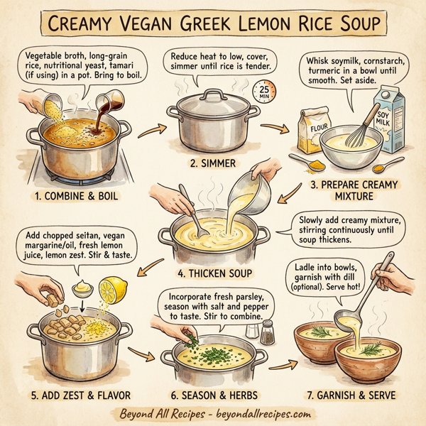 Creamy Vegan Greek Lemon Rice Soup instructions