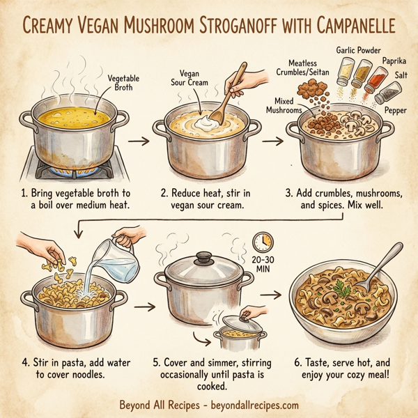 Creamy Vegan Mushroom Stroganoff with Campanelle instructions