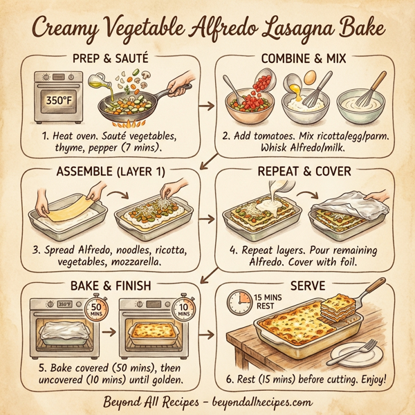 Creamy Vegetable Alfredo Lasagna Bake instructions
