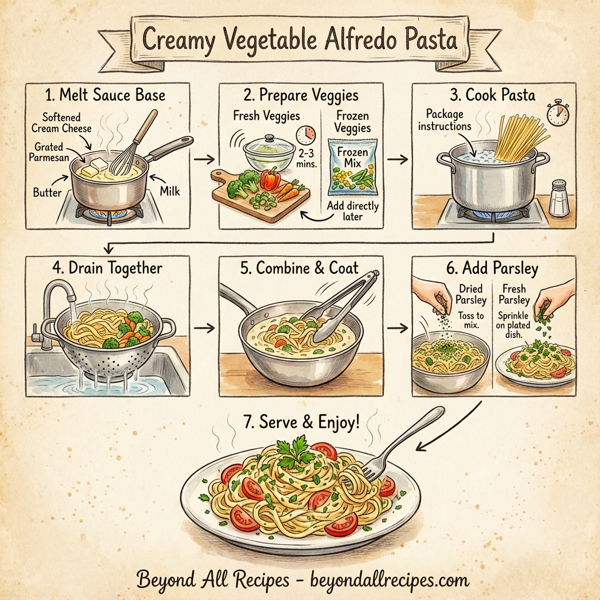 Creamy Vegetable Alfredo Pasta instructions