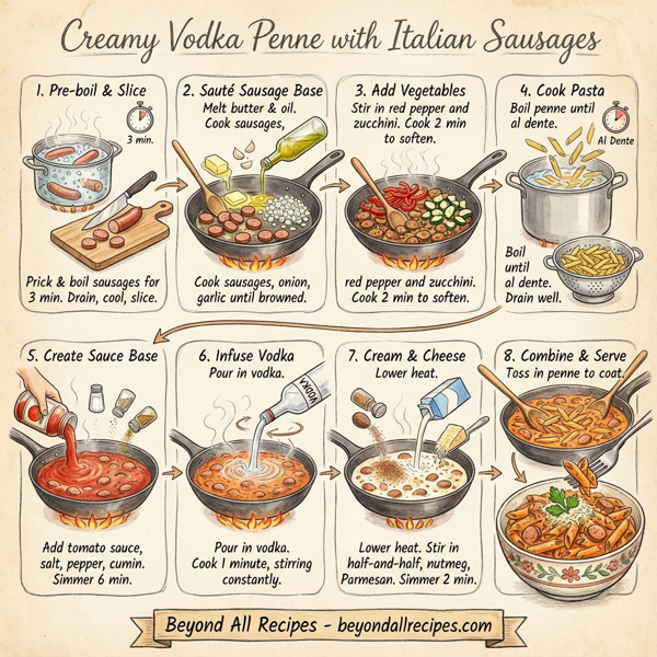 Creamy Vodka Penne with Italian Sausages instructions