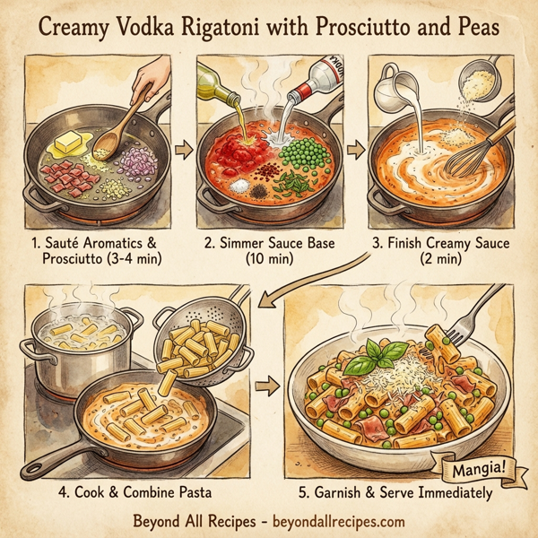 Creamy Vodka Rigatoni with Prosciutto and Peas instructions