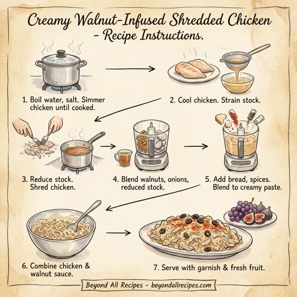 Creamy Walnut-Infused Shredded Chicken instructions