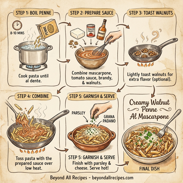 Creamy Walnut Penne Al Mascarpone instructions