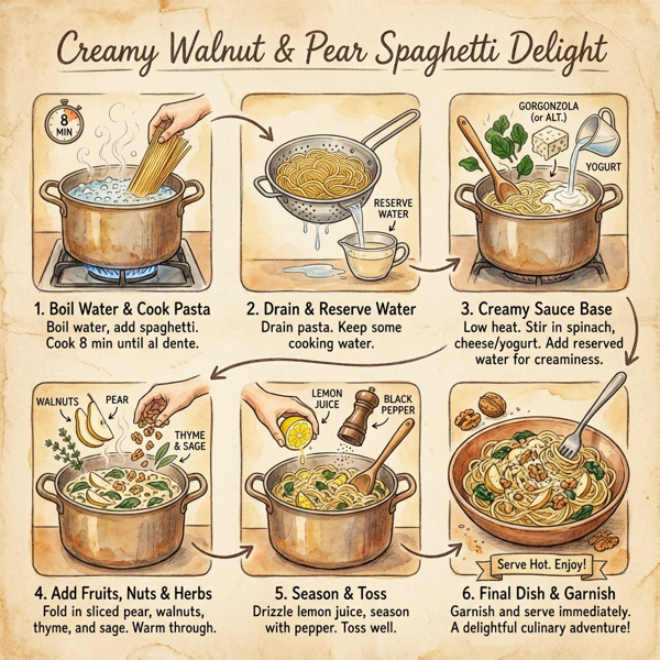 Creamy Walnut & Pear Spaghetti Delight instructions