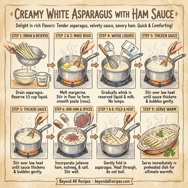Creamy White Asparagus with Ham Sauce instructions