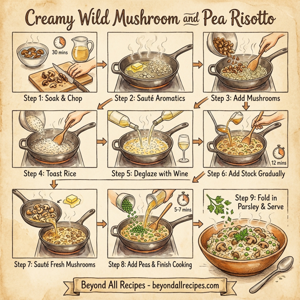 Creamy Wild Mushroom and Pea Risotto instructions
