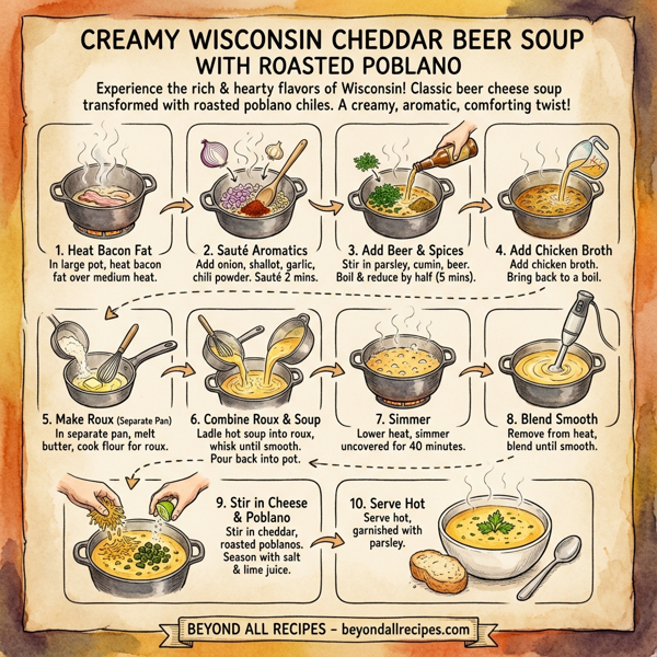 Creamy Wisconsin Cheddar Beer Soup with Roasted Poblano instructions