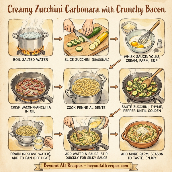 Creamy Zucchini Carbonara with Crunchy Bacon instructions
