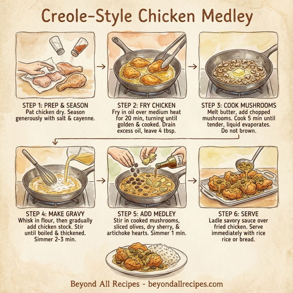 Creole-Style Chicken with Mushroom, Olive, and Artichoke Medley instructions