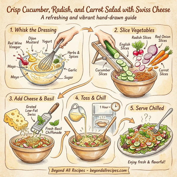 Crisp Cucumber, Radish, and Carrot Salad with Swiss Cheese instructions