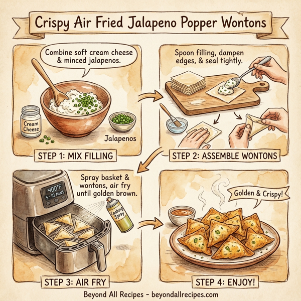 Crispy Air Fried Jalapeno Popper Wontons instructions