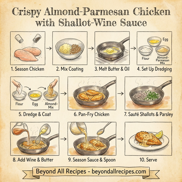 Crispy Almond-Parmesan Chicken with Shallot-Wine Sauce instructions