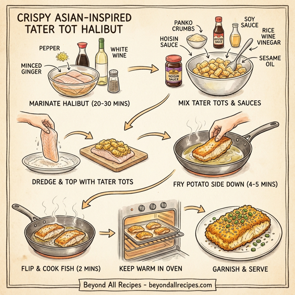 Crispy Asian-Inspired Tater Tot Halibut instructions