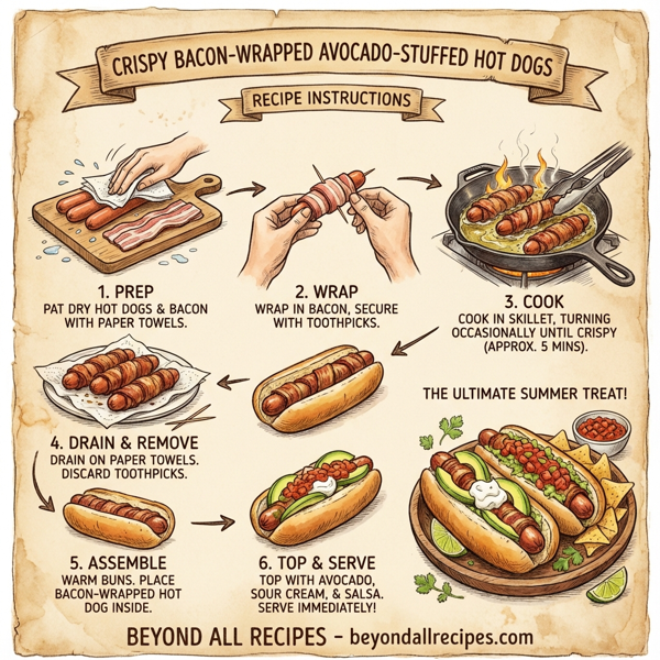 Crispy Bacon-Wrapped Avocado-Stuffed Hot Dogs instructions