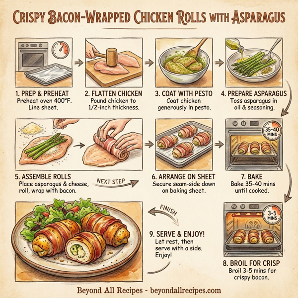 Crispy Bacon-Wrapped Chicken Rolls with Asparagus instructions