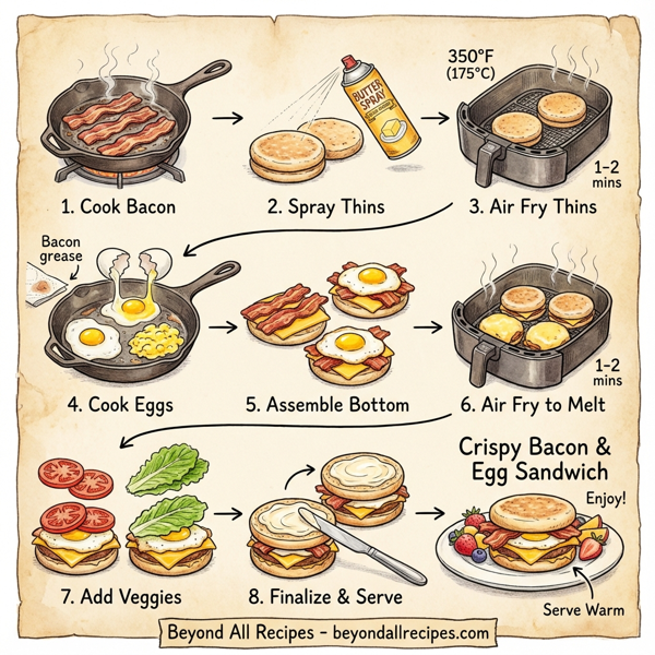 Crispy Bacon & Egg Sandwich with Fresh Lettuce and Tomato instructions