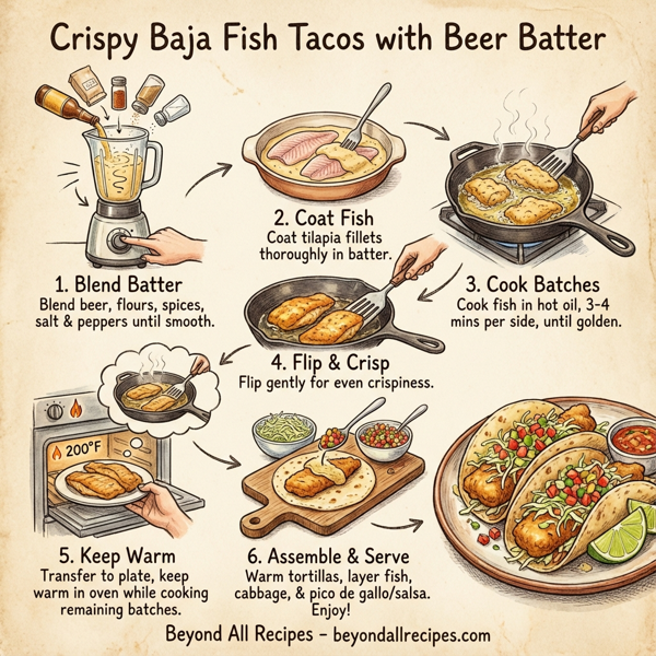 Crispy Baja Fish Tacos with Beer Batter instructions
