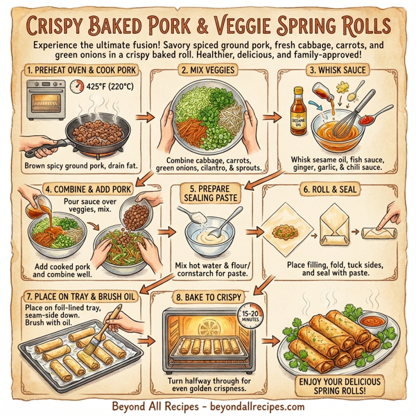 Crispy Baked Pork and Veggie Spring Rolls instructions