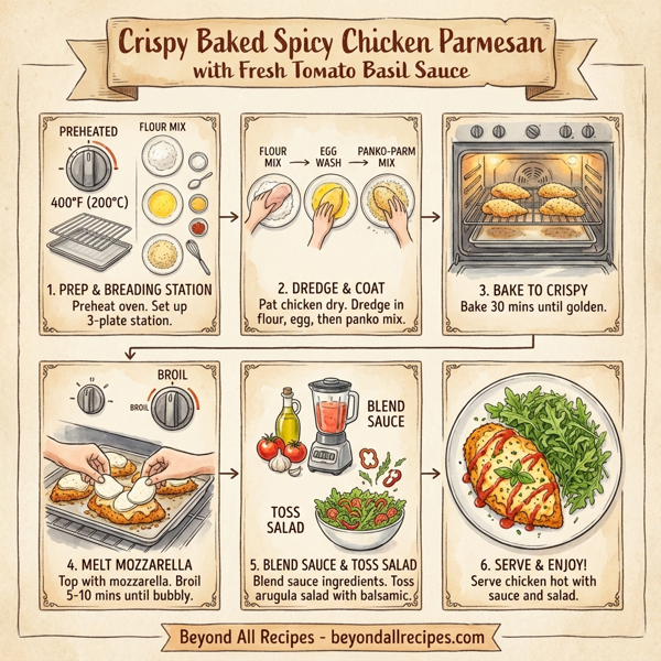 Crispy Baked Spicy Chicken Parmesan with Fresh Tomato Basil Sauce instructions