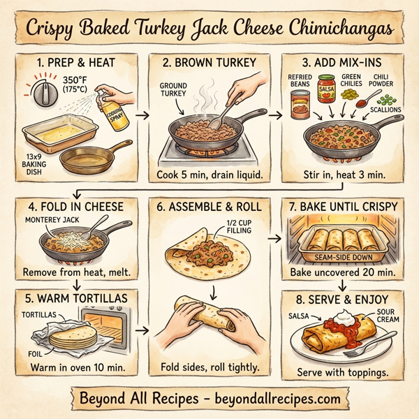 Crispy Baked Turkey Jack Cheese Chimichangas instructions